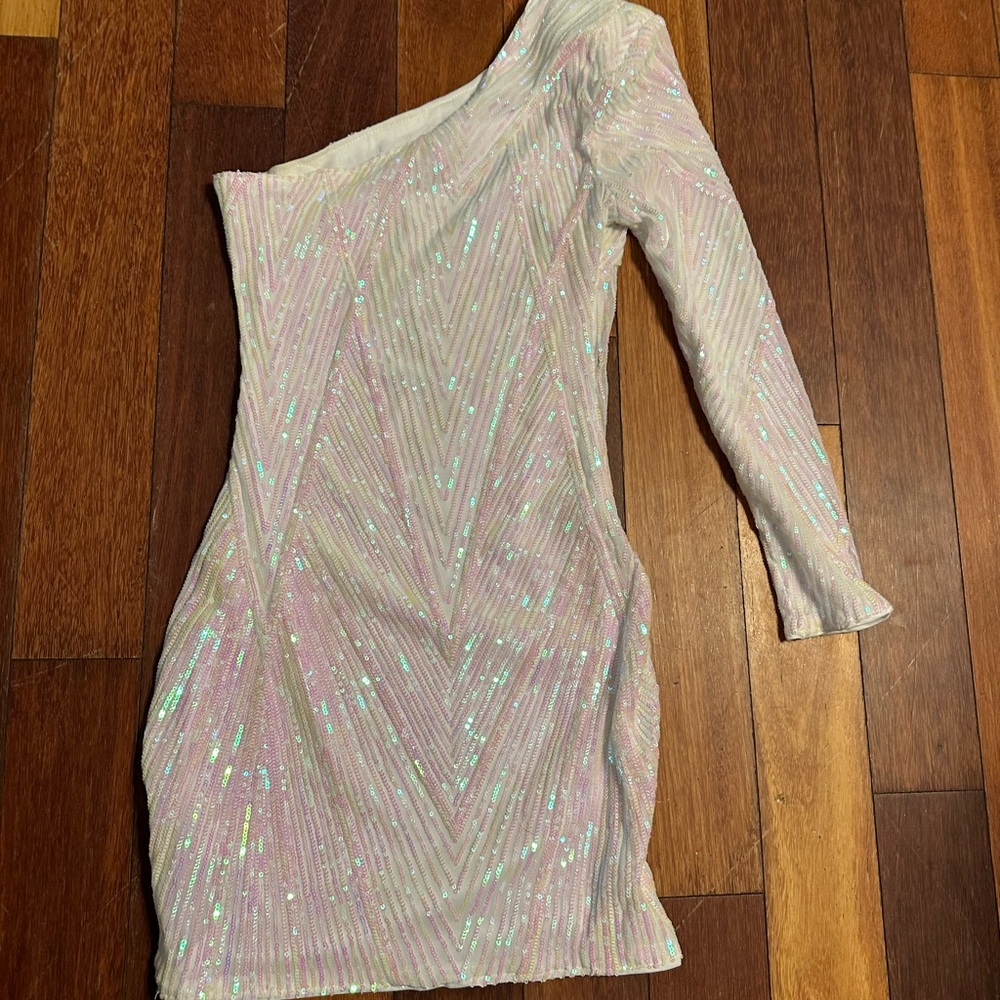SHEIN Iridescent One-Shoulder Long Sleeve Dress